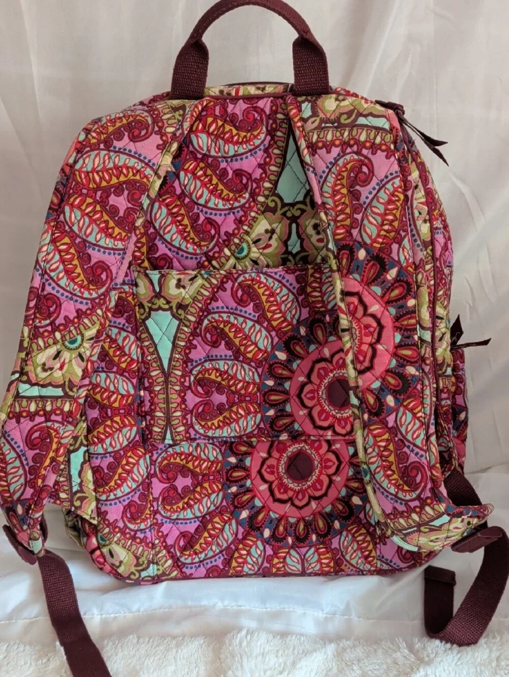 Vera Bradley Pink Paisley-Print Quilted Backpack with Mint Accents